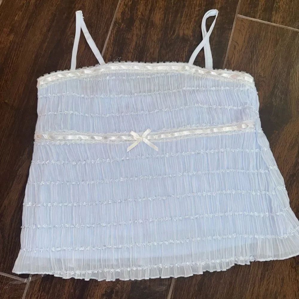 ✨ NWT No Boundaries Ruched lt blue Lace-Trim Ruffle Cami – Size M (8–10)